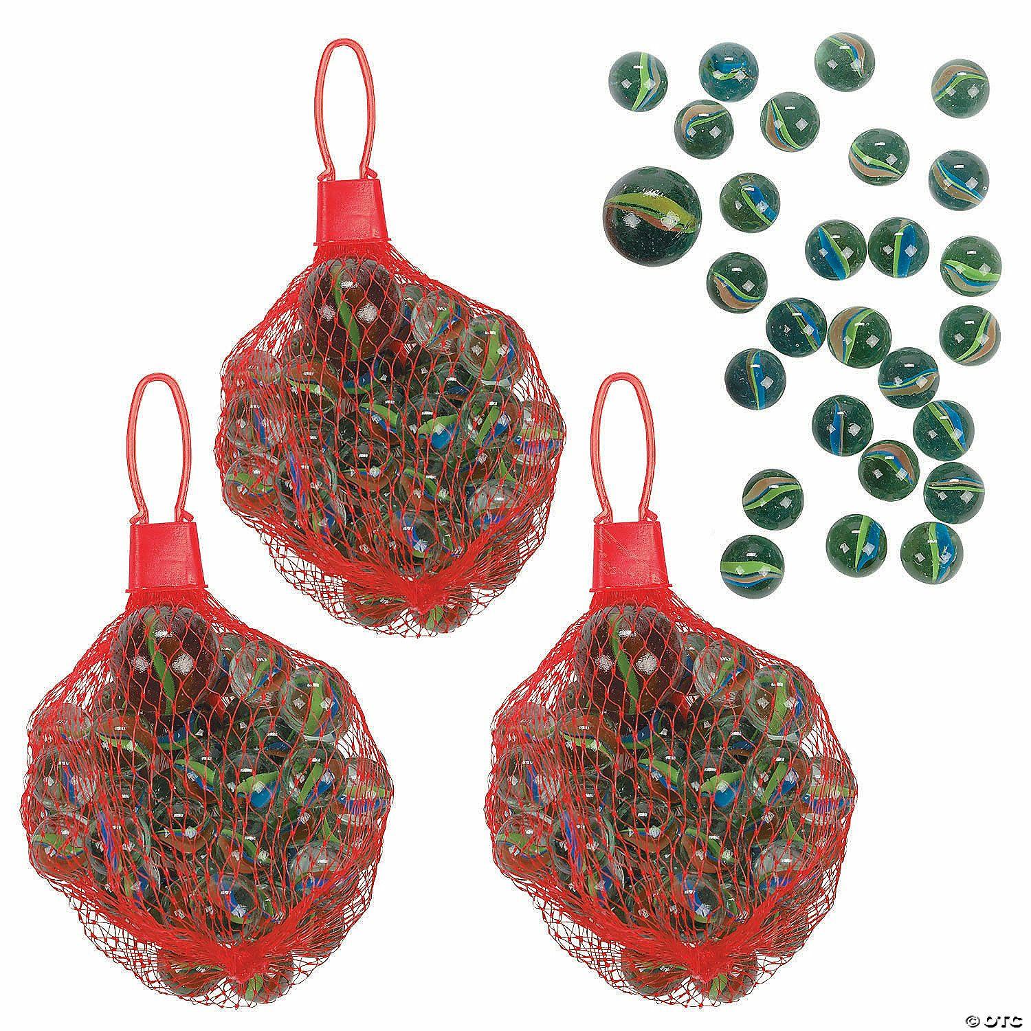 Active Play | 5/8″ Multicolored Glass Marbles with Netted Storage Bag – 3 Sets