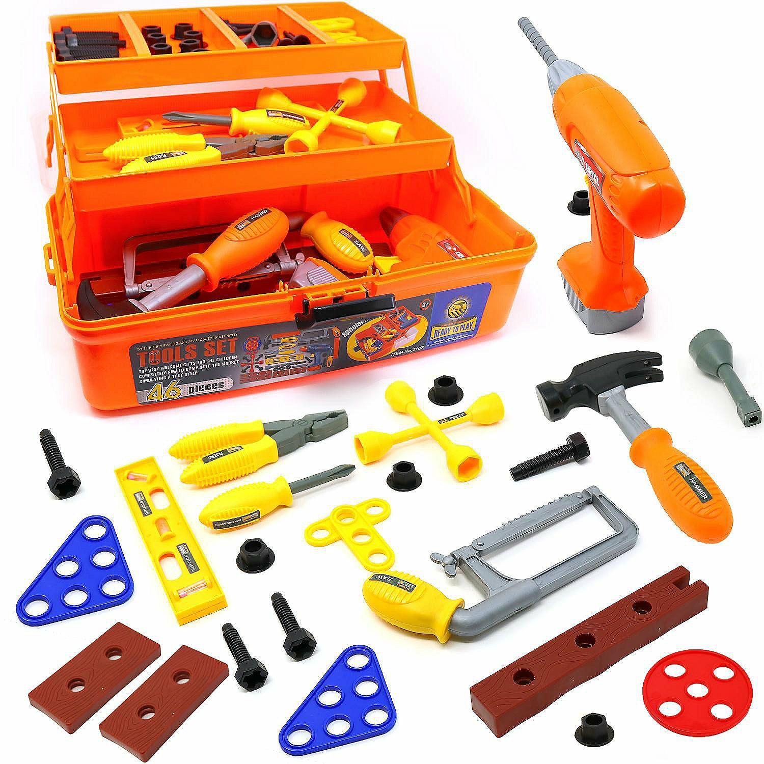 Dramatic Play | Big Mo’s Toys Tool Box – Pretend Play Tool Kit – 46 Piece Set