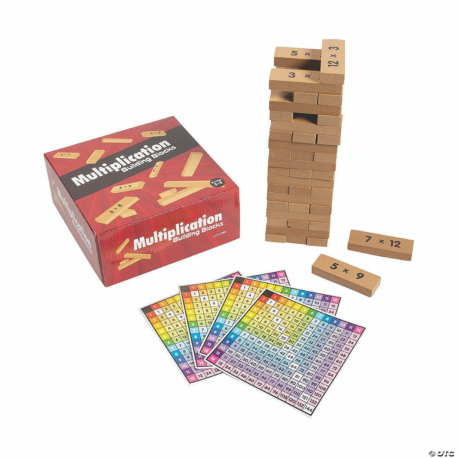 Math | 3″ Multiplication Wood Building Blocks with Charts Set – 58 Pc.