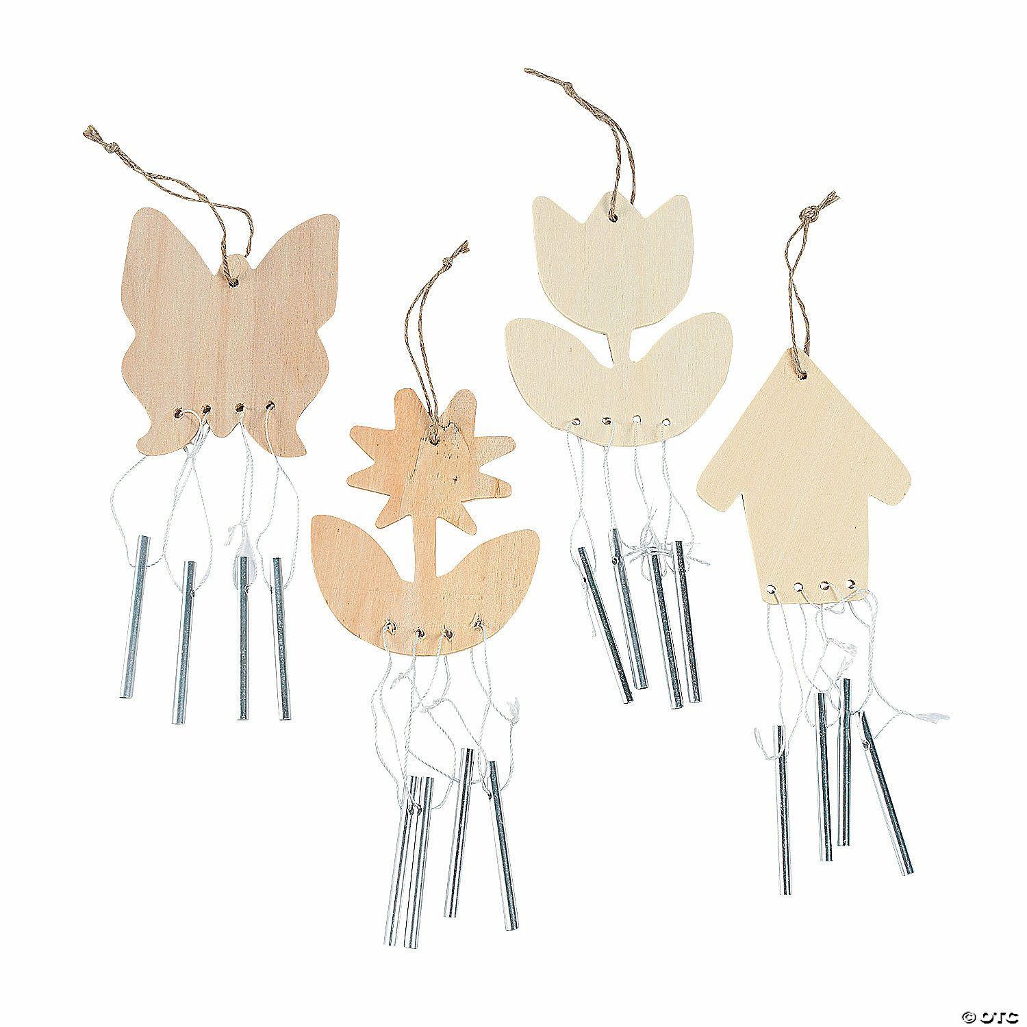 Science | 11″ DIY Unfinished Wood Spring Icon-Shaped Wind Chimes – 12 Pc.