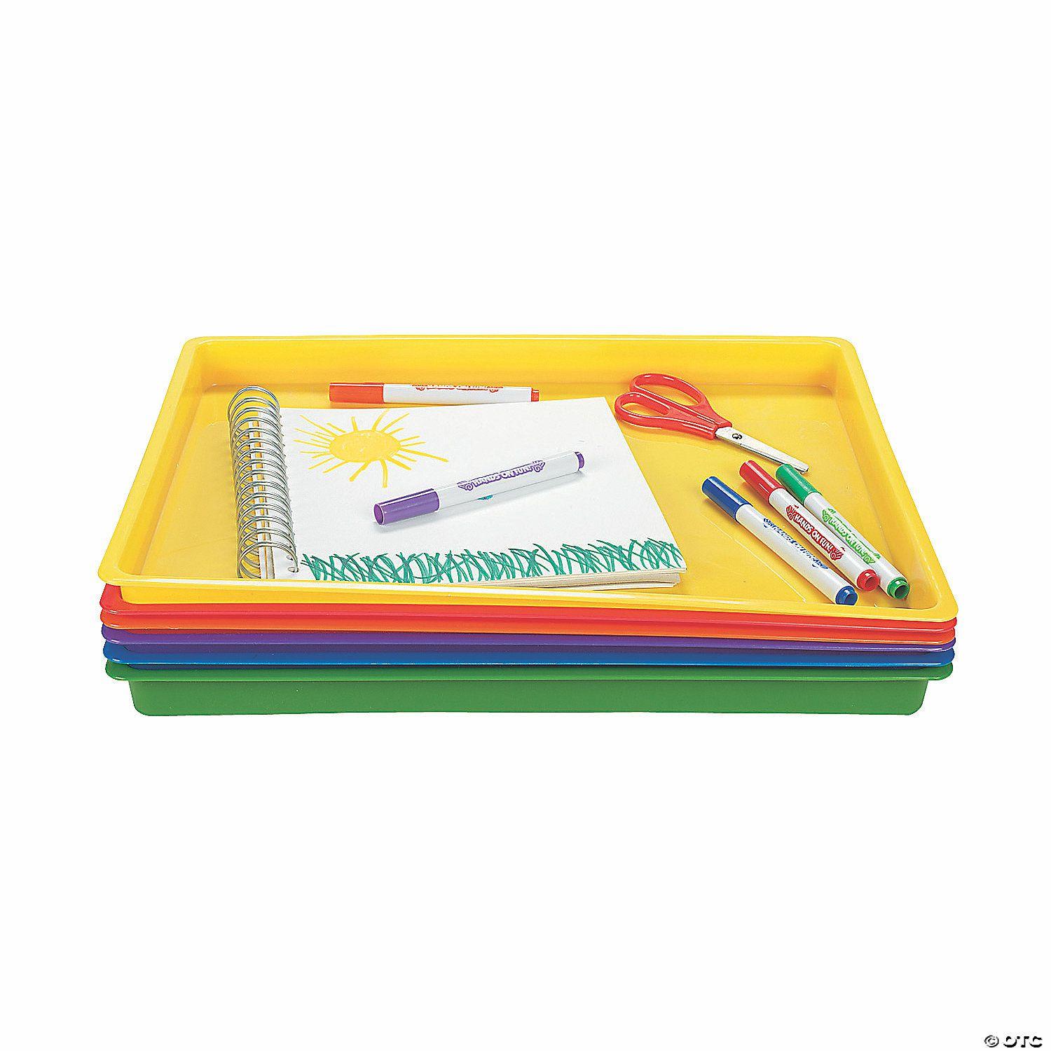 Science | 16″ x 1″ Easy Clean Colorful Flat Plastic Art Trays – 6 Pc.