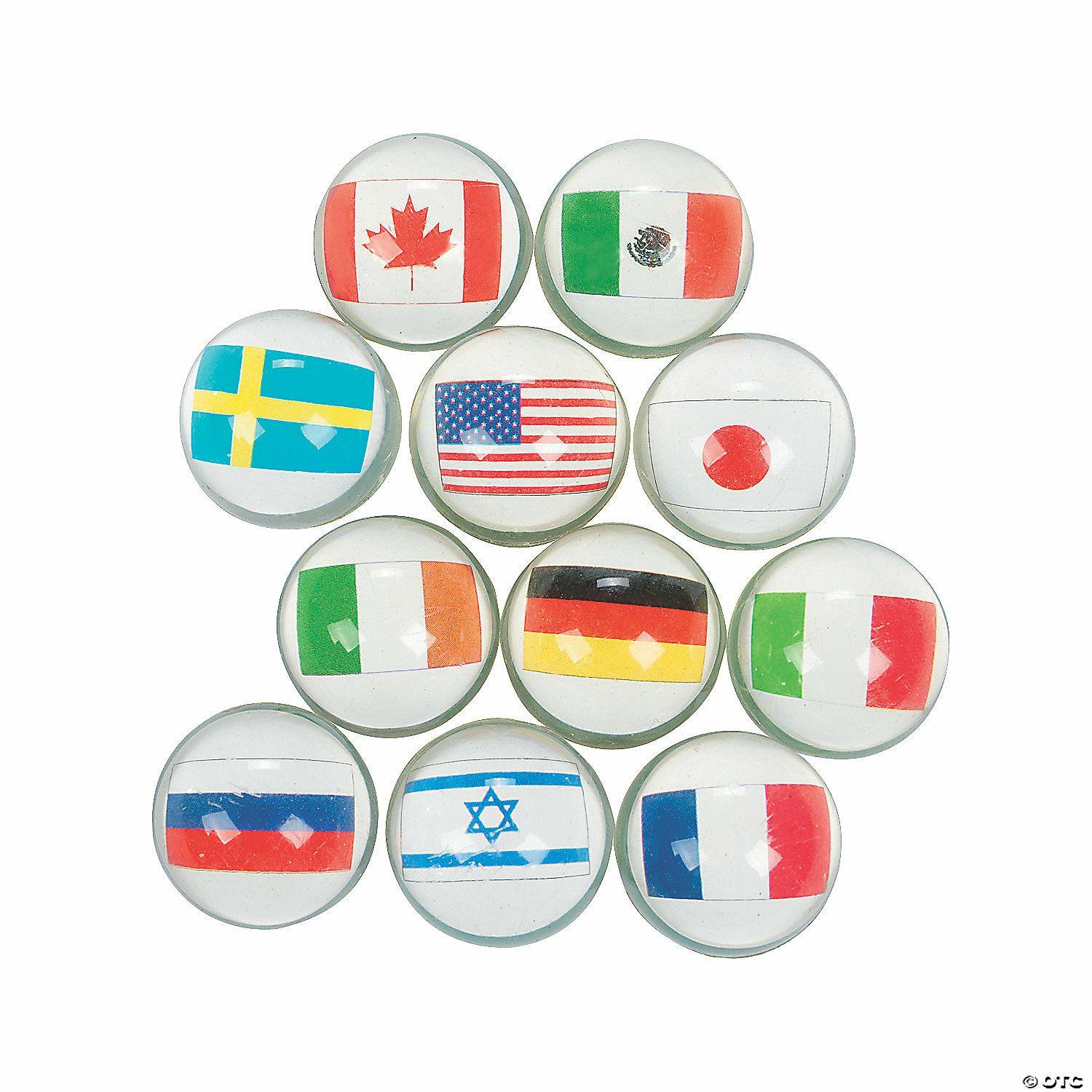 Social Studies | Mini Flags Around the World Bouncy Ball Assortment – 12 Pc.