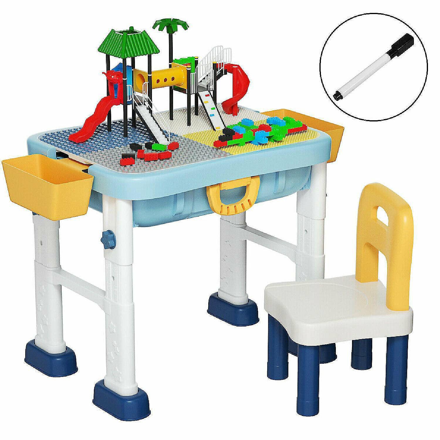 Blocks & Manipulatives | Costway 6 in 1 Kids Activity Table Set w/ Chair Toddler Luggage Building Block Table